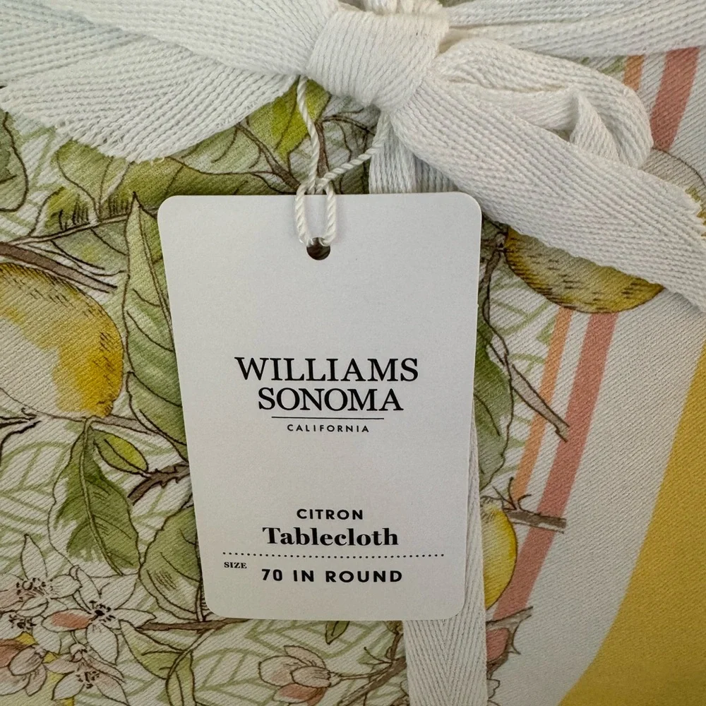 Williams Sonoma Citron Lemon 70” Round Tablecloth NWT 🍋